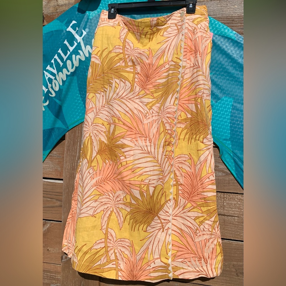 TAHARI linen tropical wrap skirt